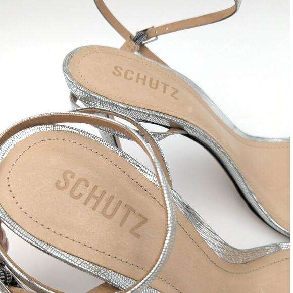 Schutz Altina Women's Embossed Leather Sandals Prata Silver Size US10B EU40 - Picture 9 of 10